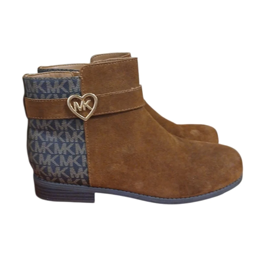Michael Kors Emma Brown Heart Ankle Boot Girls' Suede Booties Size 5